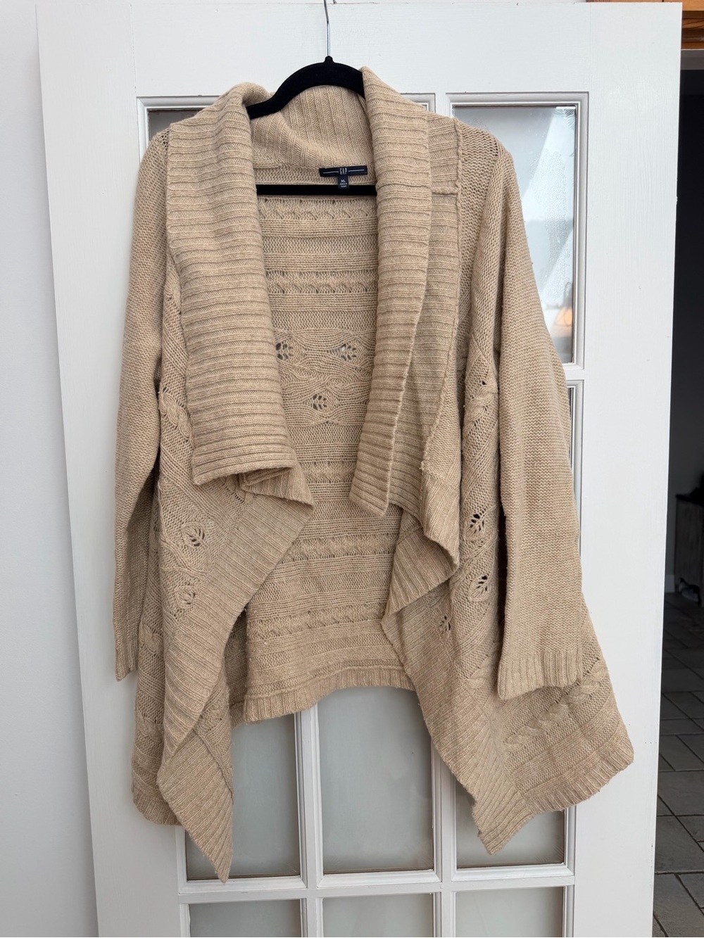 Vintage Gap Y2K Wool Cream Open-Front Waterfall Cardigan Sweater Chic Size XL